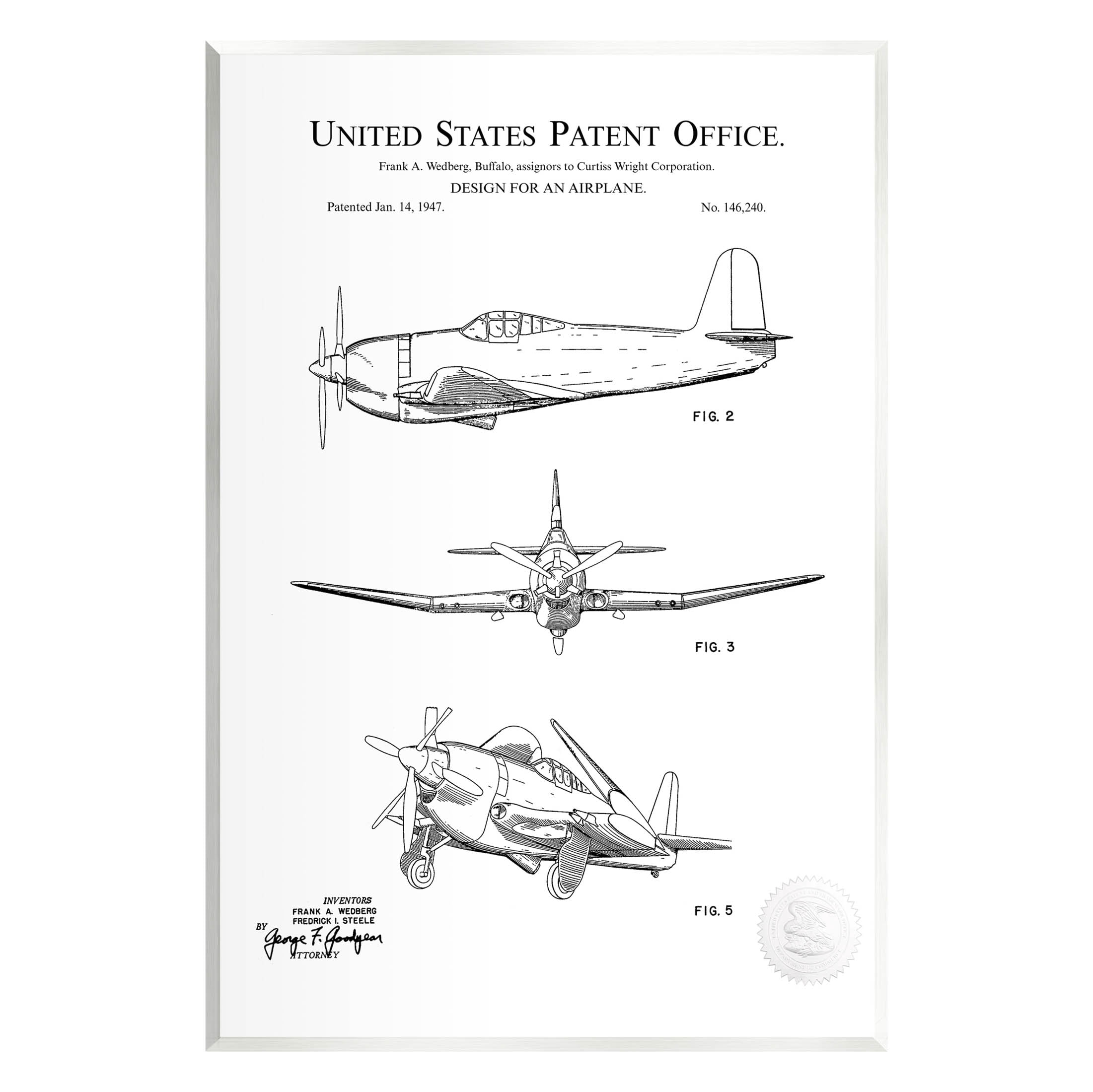 Stupell Industries Intricate Airplane Diagram Graphic Art Unframed Art Print Wall Art, Design by Karl Hronek
