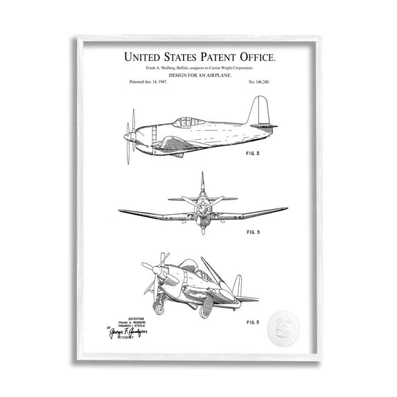 Stupell Industries Intricate Airplane Diagram Graphic Art White Framed Art Print Wall Art, Design by Karl Hronek