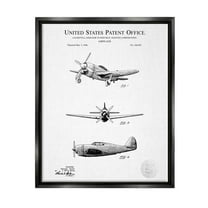 Stupell Industries Intricate Airplane Diagram Patent Graphic Art Jet Black Floating Framed Canvas Print Wall Art, Design by Karl Hronek