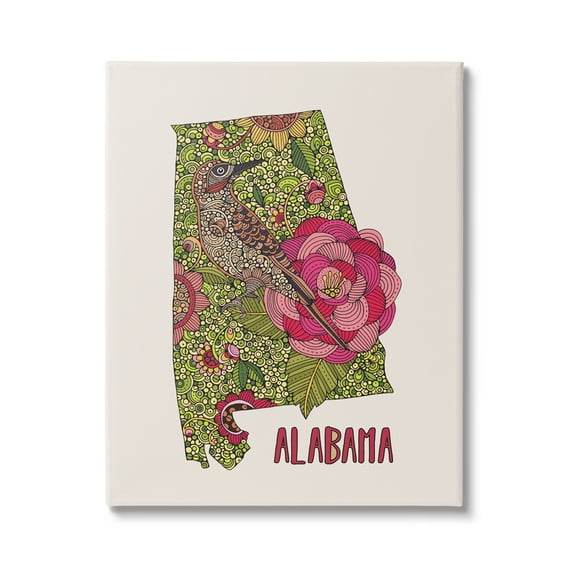 Stupell Industries Intricate Alabama Camellia Flower Bird Detailed Pattern Graphic Art Gallery Wrapped Canvas Print Wall Art, Design by Valentina Harper