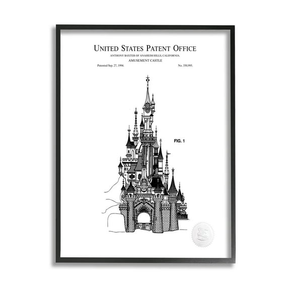Stupell Industries Intricate Amusement Castle Diagram Graphic Art Black Framed Art Print Wall Art, Design by Karl Hronek