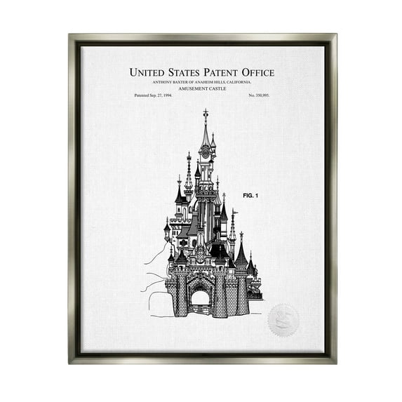 Stupell Industries Intricate Amusement Castle Diagram Graphic Art Luster Gray Floating Framed Canvas Print Wall Art, Design by Karl Hronek