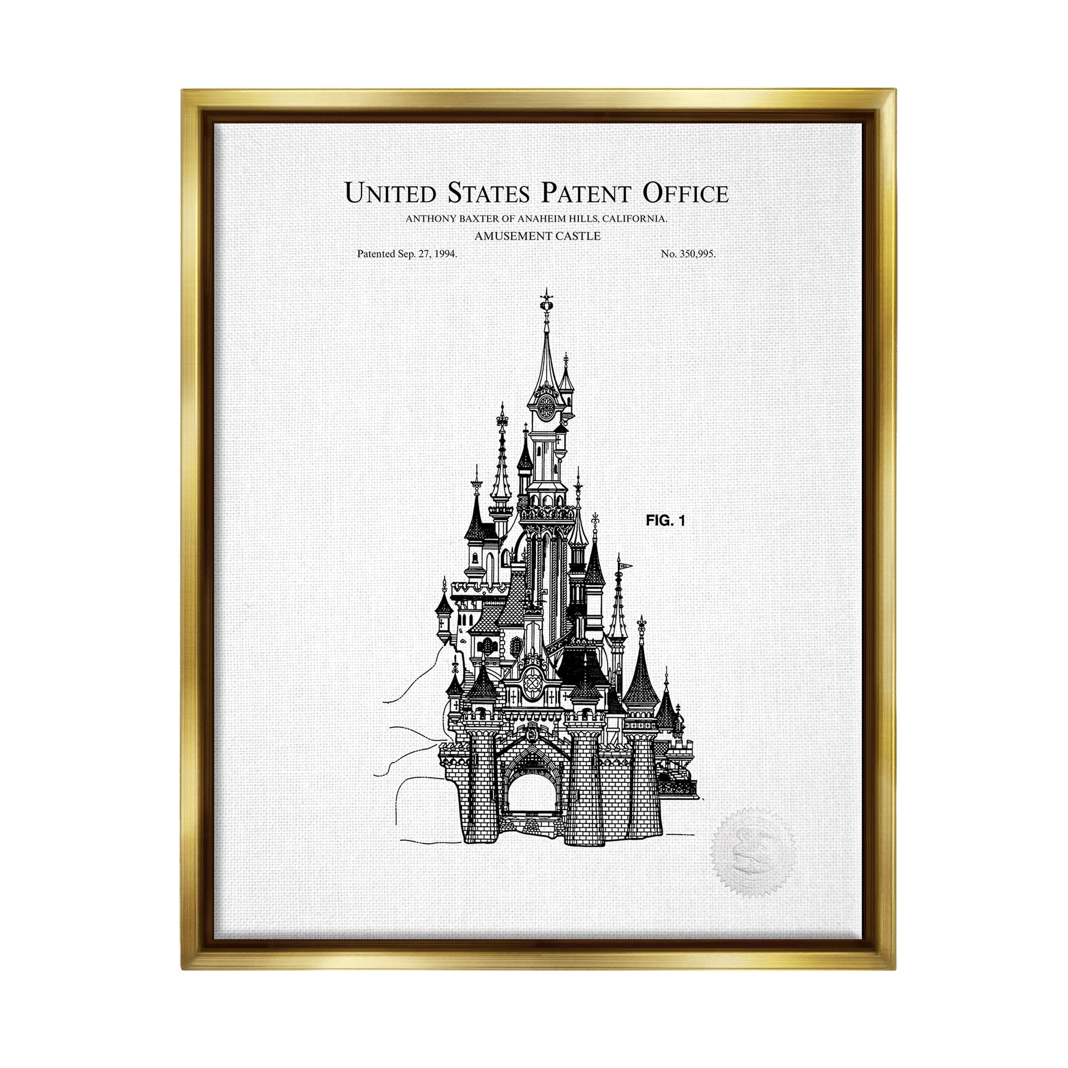 Stupell Industries Intricate Amusement Castle Diagram Graphic Art Metallic Gold Floating Framed Canvas Print Wall Art, Design by Karl Hronek