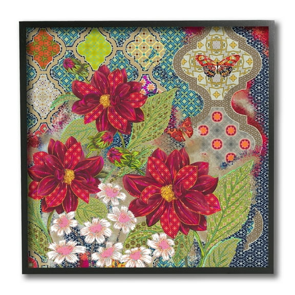 Stupell Industries Intricate Arabesque Pattern Abstract Floral Butterfly Black Framed by Sangita Bachelet