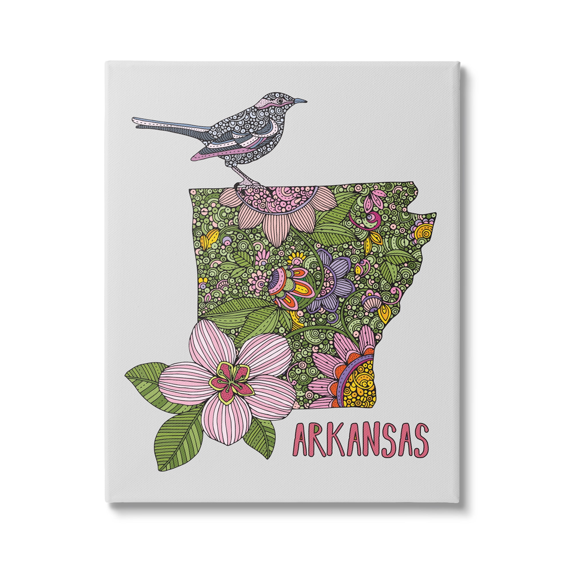 Stupell Industries Intricate Arkansas Floral Pattern Mockingbird Blossom Graphic Art Gallery Wrapped Canvas Print Wall Art, Design by Valentina Harper