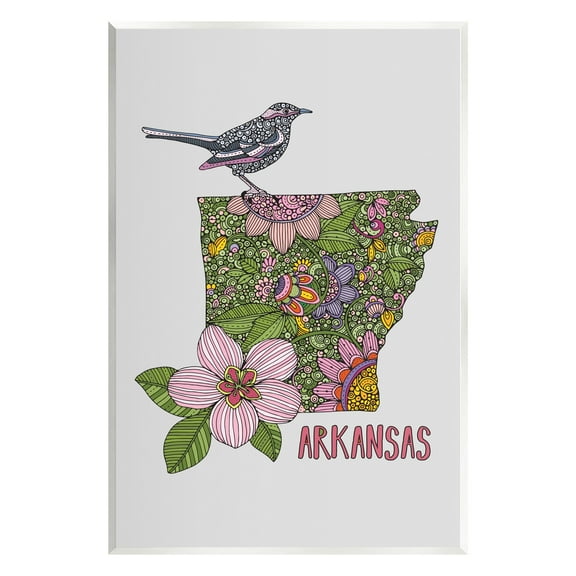 Stupell Industries Intricate Arkansas Floral Pattern Mockingbird Blossom Graphic Art Unframed Art Print Wall Art, Design by Valentina Harper