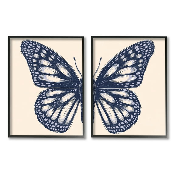 Stupell Industries Intricate Butterfly Wings Detail Bold Insect Drawing Graphic Art Black Framed Art Print Wall Art, Set of 2, Design by Caroline Alfreds