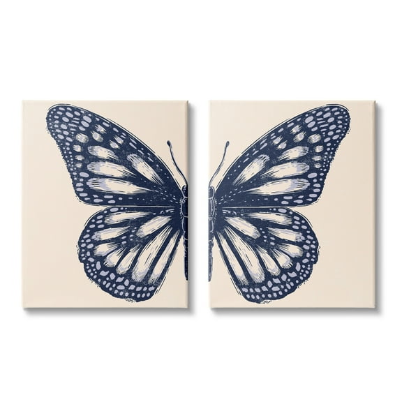 Stupell Industries Intricate Butterfly Wings Detail Bold Insect Drawing Graphic Art Gallery Wrapped Canvas Print Wall Art, Set of 2, Design by Caroline Alfreds