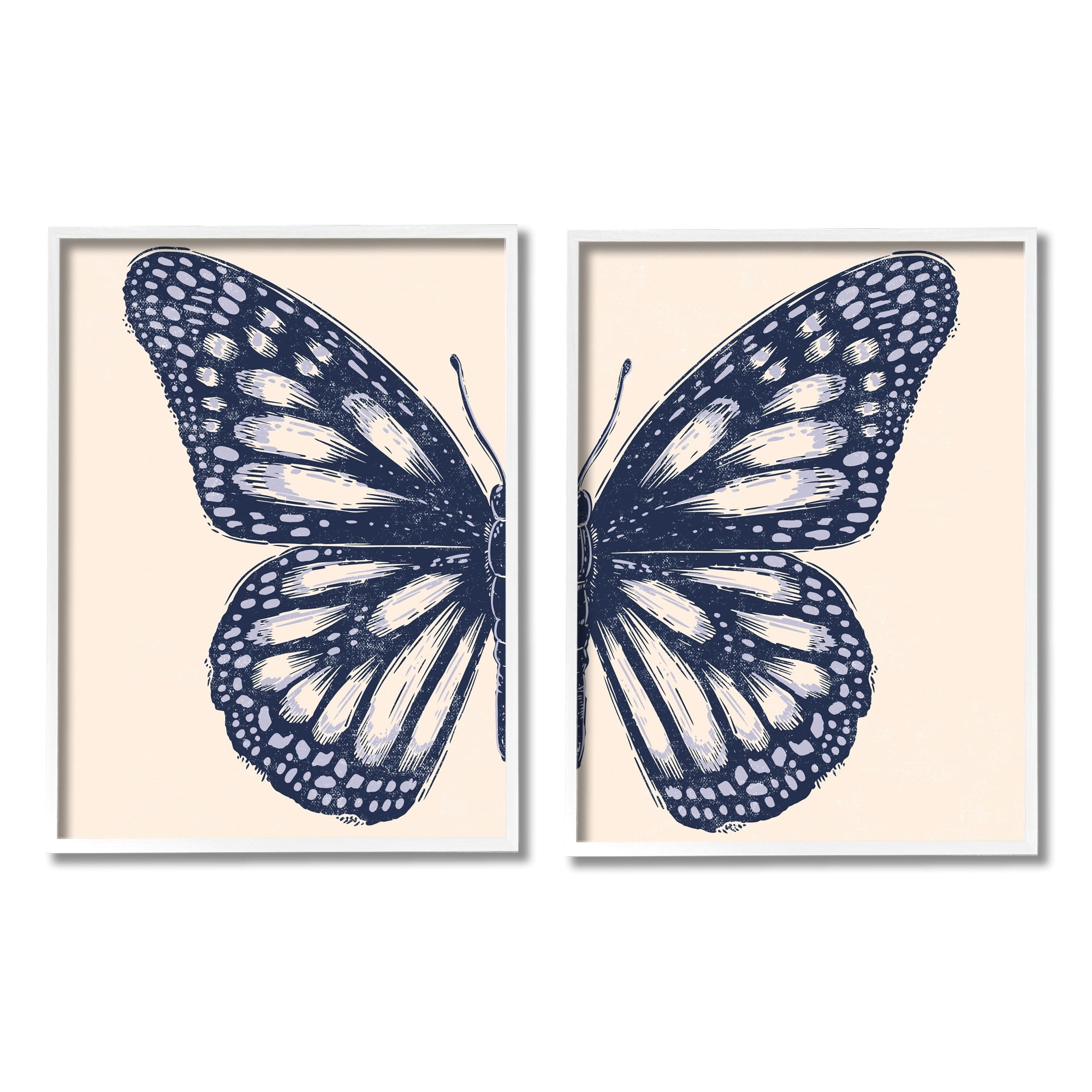 Stupell Industries Intricate Butterfly Wings Detail Bold Insect Drawing Graphic Art White Framed Art Print Wall Art, Set of 2, Design by Caroline Alfreds