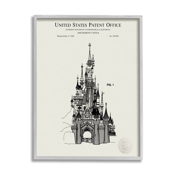 Stupell Industries Intricate Castle Blueprint Diagram Graphic Art Gray Framed Art Print Wall Art, Design by Karl Hronek