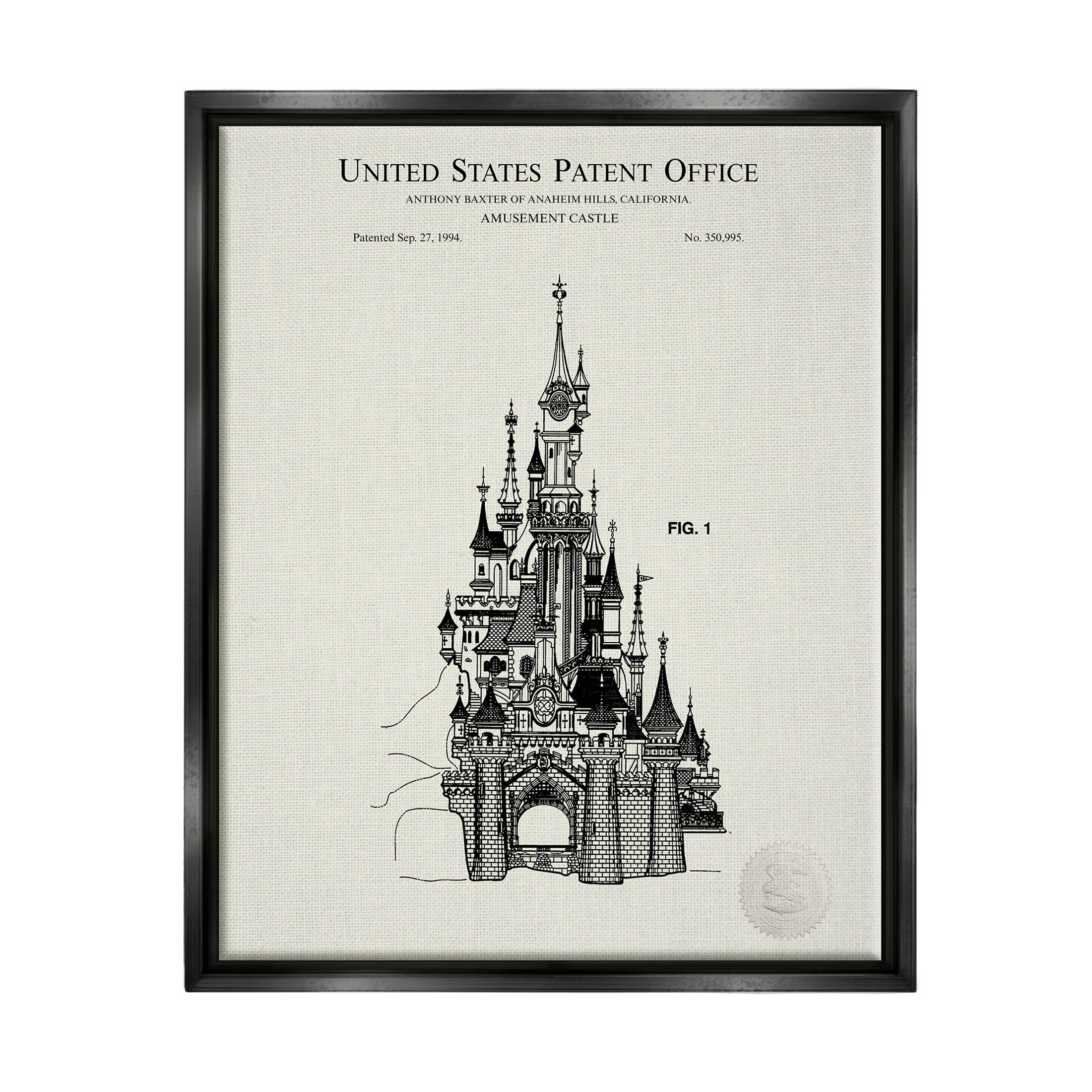 Stupell Industries Intricate Castle Blueprint Diagram Graphic Art Jet Black Floating Framed Canvas Print Wall Art, Design by Karl Hronek
