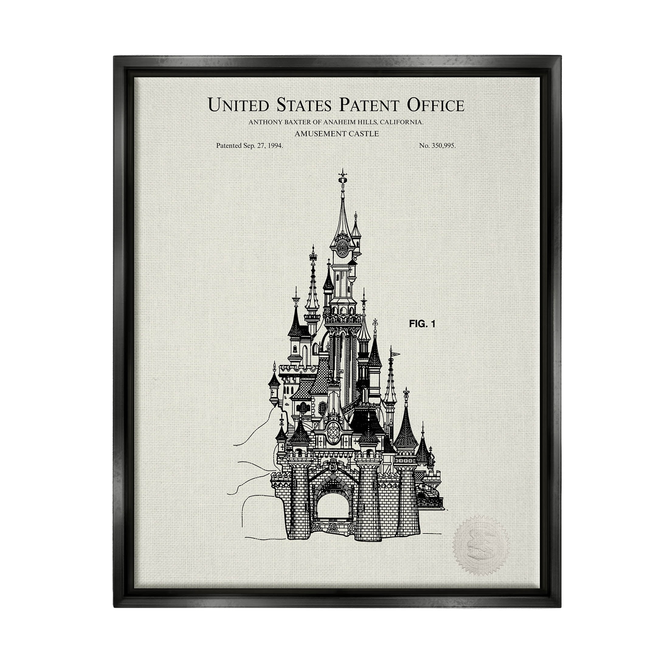 Stupell Industries Intricate Castle Blueprint Diagram Graphic Art Jet Black Floating Framed Canvas Print Wall Art, Design by Karl Hronek