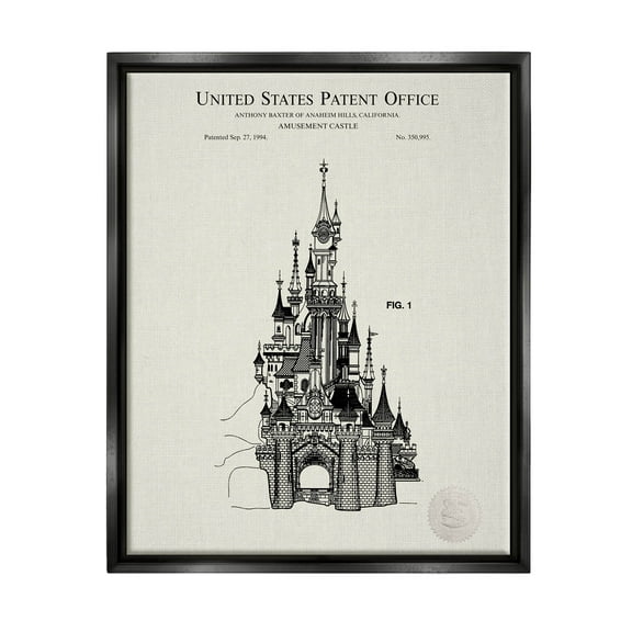 Stupell Industries Intricate Castle Blueprint Diagram Graphic Art Jet Black Floating Framed Canvas Print Wall Art, Design by Karl Hronek