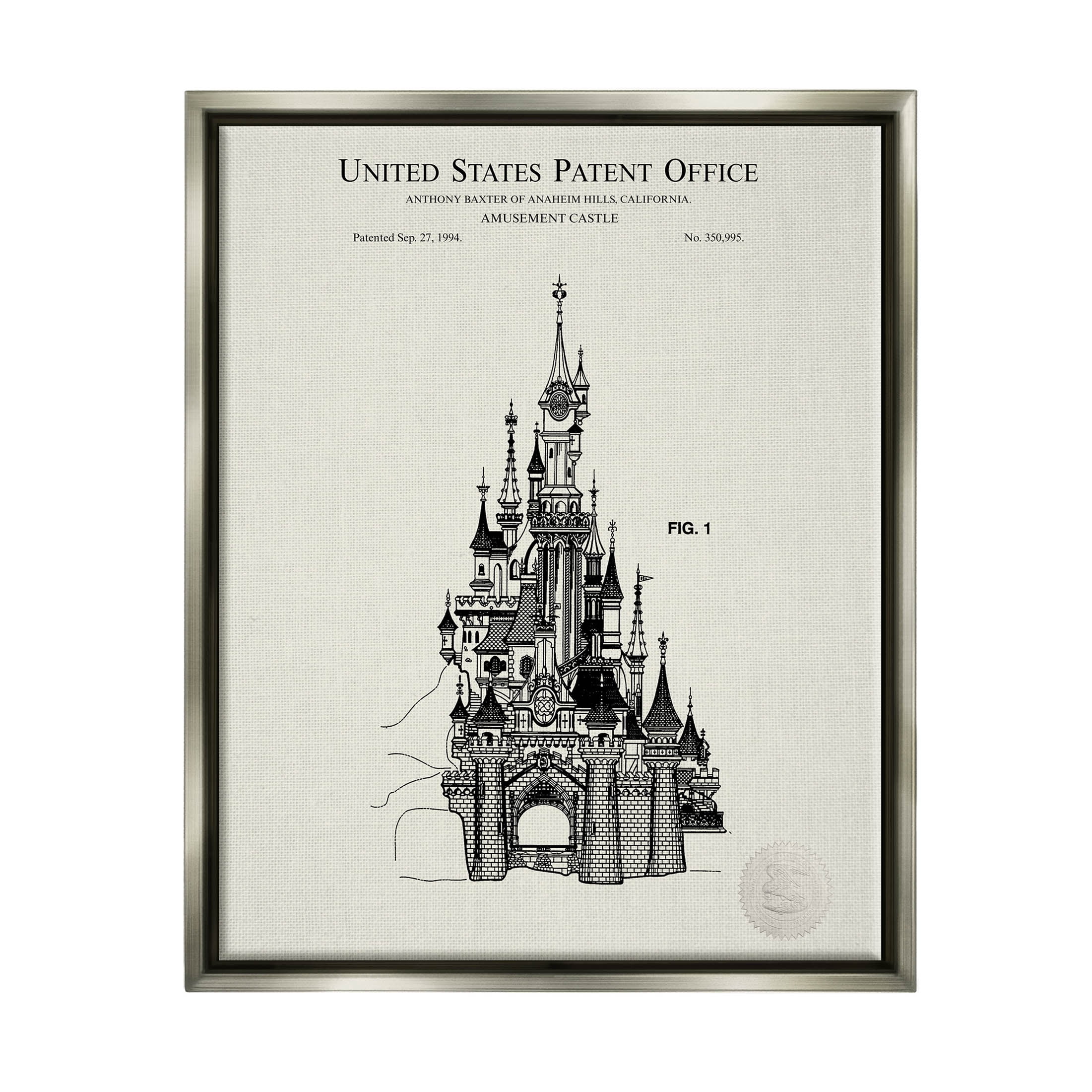 Stupell Industries Intricate Castle Blueprint Diagram Graphic Art Luster Gray Floating Framed Canvas Print Wall Art, Design by Karl Hronek