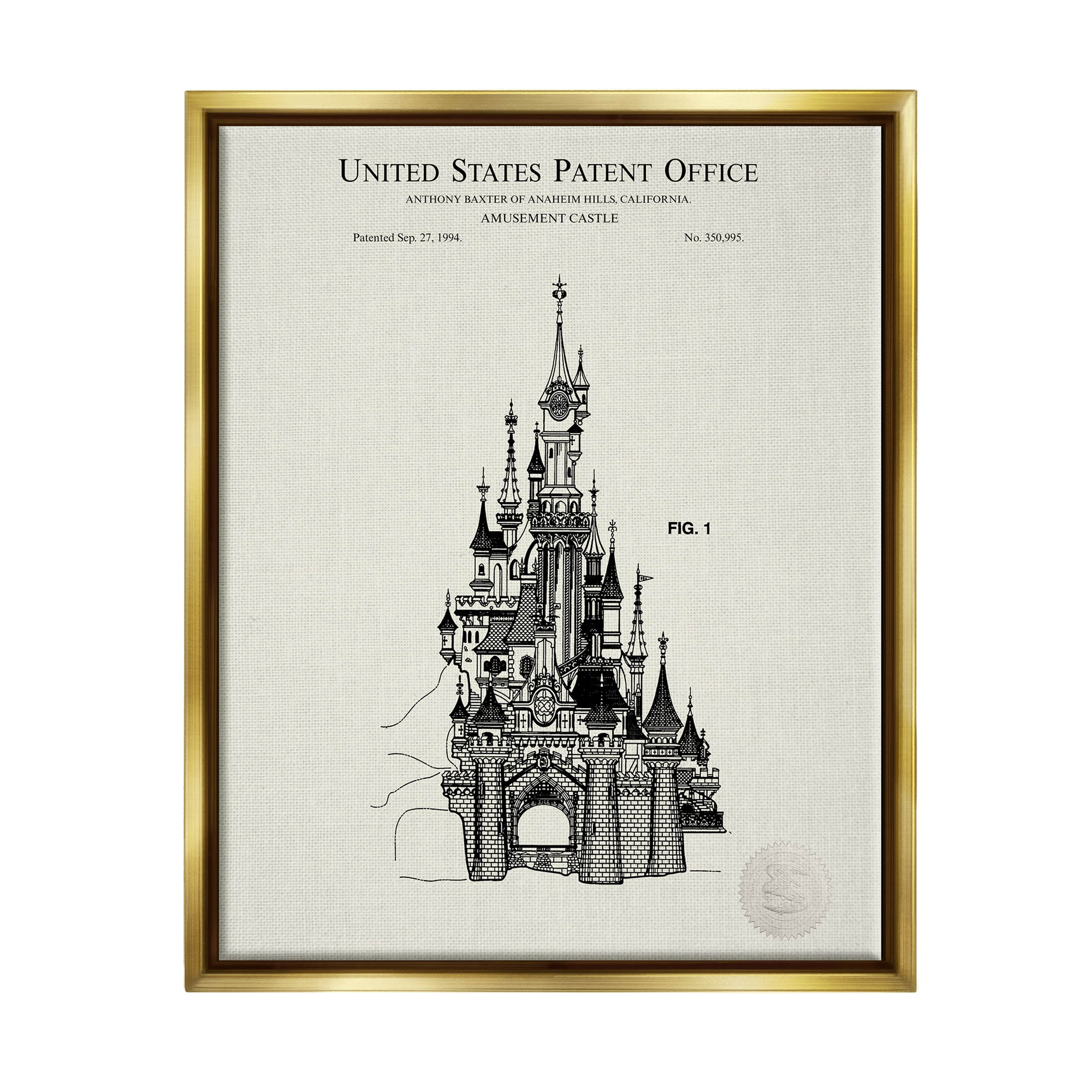 Stupell Industries Intricate Castle Blueprint Diagram Graphic Art Metallic Gold Floating Framed Canvas Print Wall Art, Design by Karl Hronek