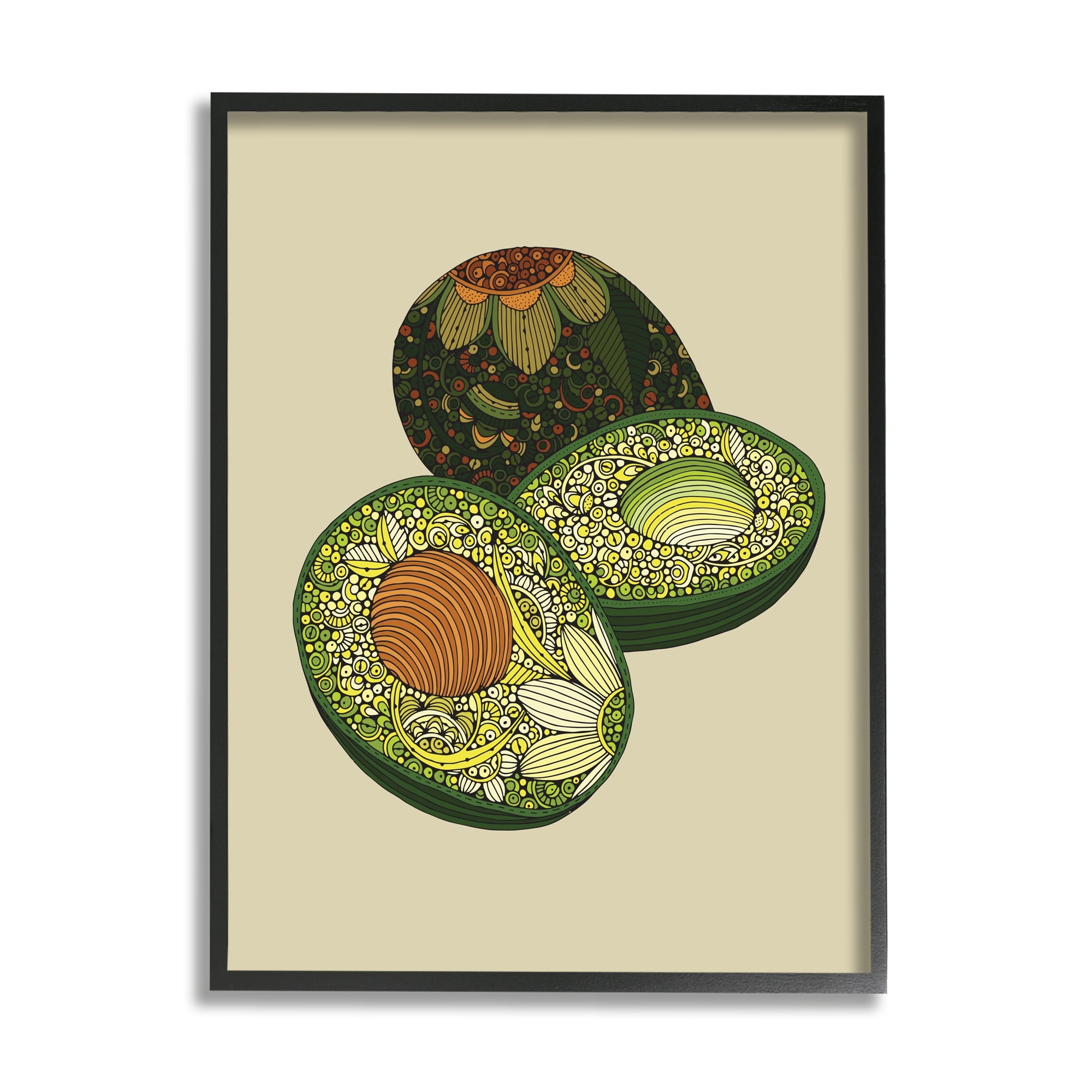 Stupell Industries Intricate Floral Pattern Avocado Fruit Still Life Graphic Art Black Framed Art Print Wall Art, Design by Valentina Harper