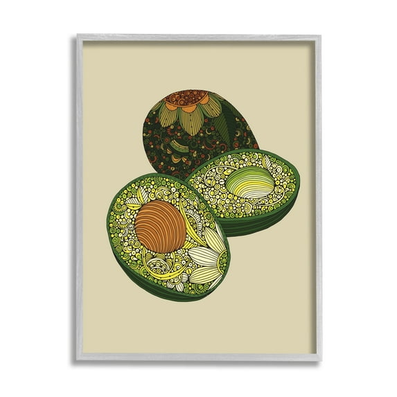 Stupell Industries Intricate Floral Pattern Avocado Fruit Still Life Graphic Art Gray Framed Art Print Wall Art, Design by Valentina Harper