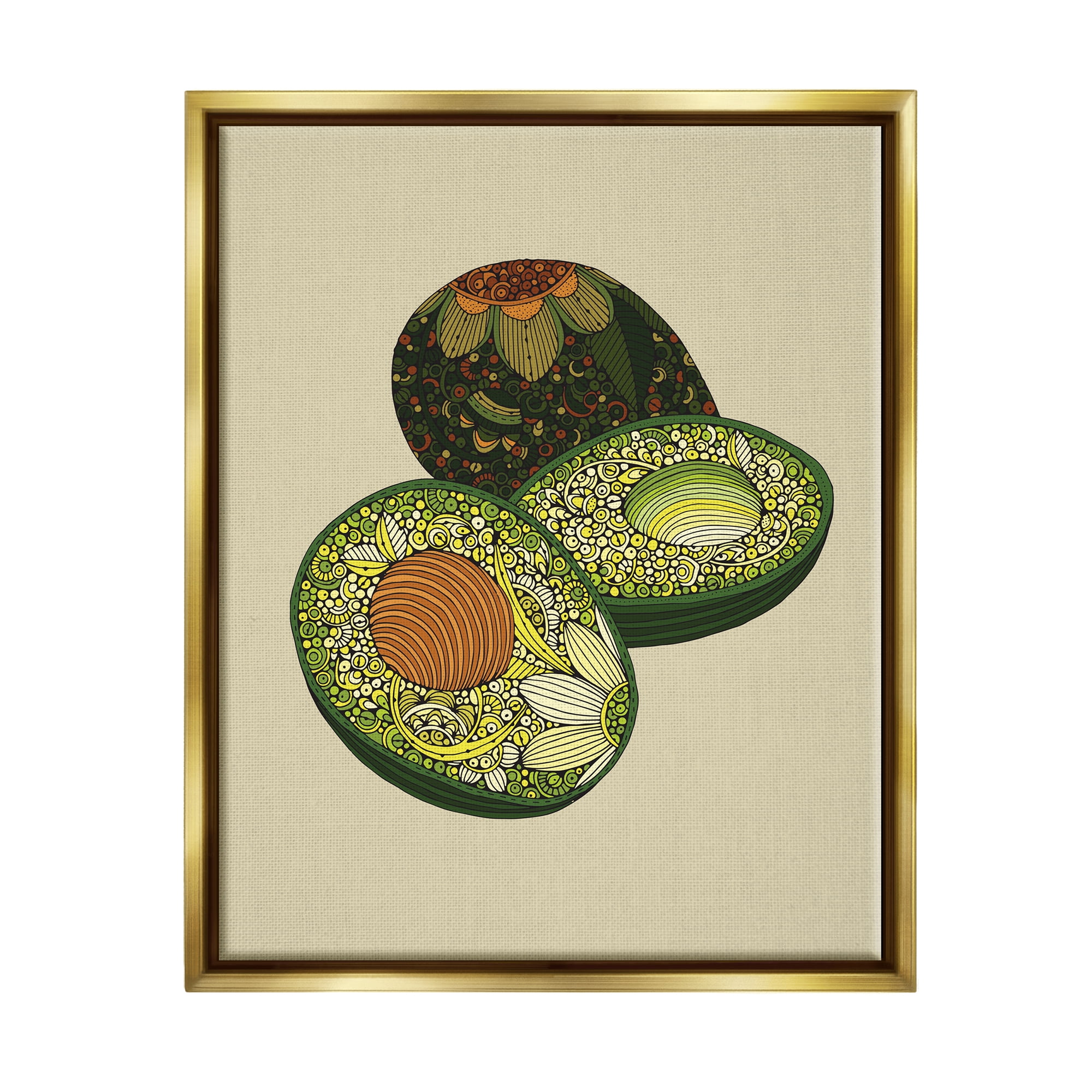 Stupell Industries Intricate Floral Pattern Avocado Fruit Still Life Graphic Art Metallic Gold Floating Framed Canvas Print Wall Art, Design by Valentina Harper
