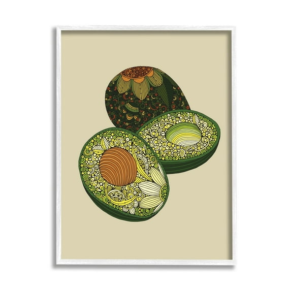 Stupell Industries Intricate Floral Pattern Avocado Fruit Still Life Graphic Art White Framed Art Print Wall Art, Design by Valentina Harper