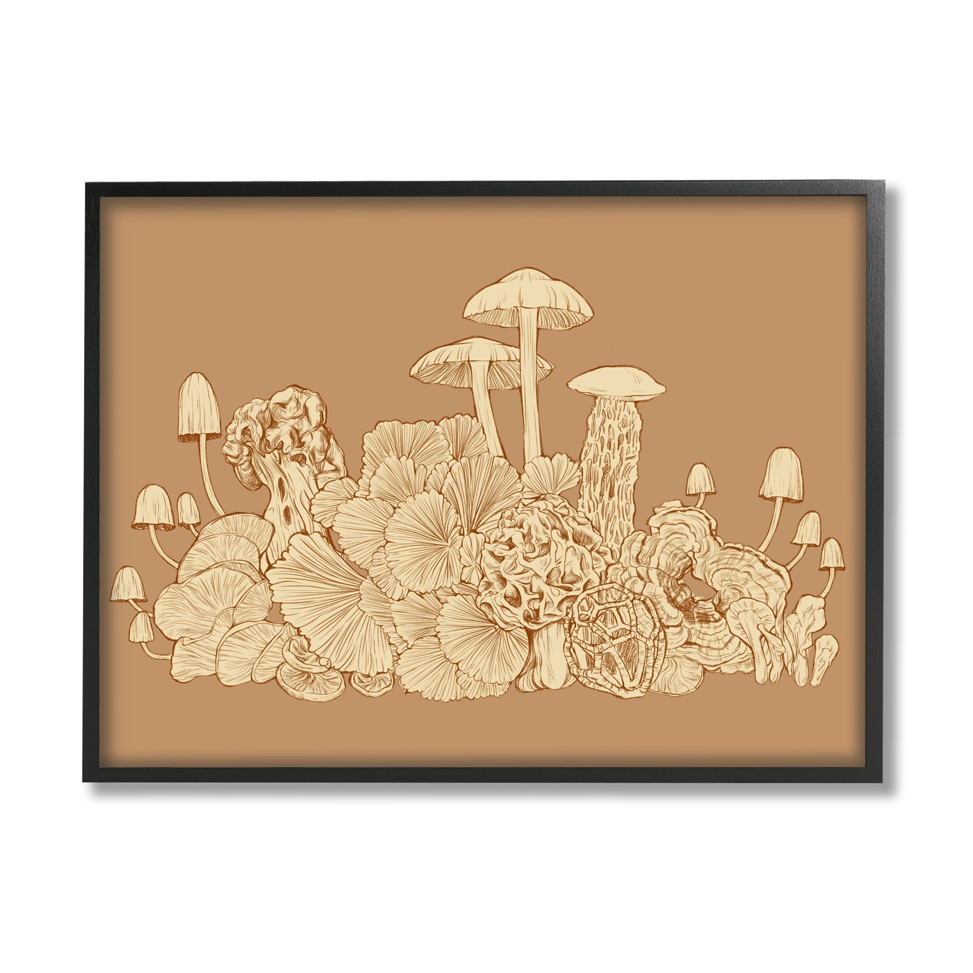 Stupell Industries Intricate Forest Mushrooms Plants Neutral Tones Drawing Graphic Art Black Framed Art Print Wall Art, Design by Ziwei Li