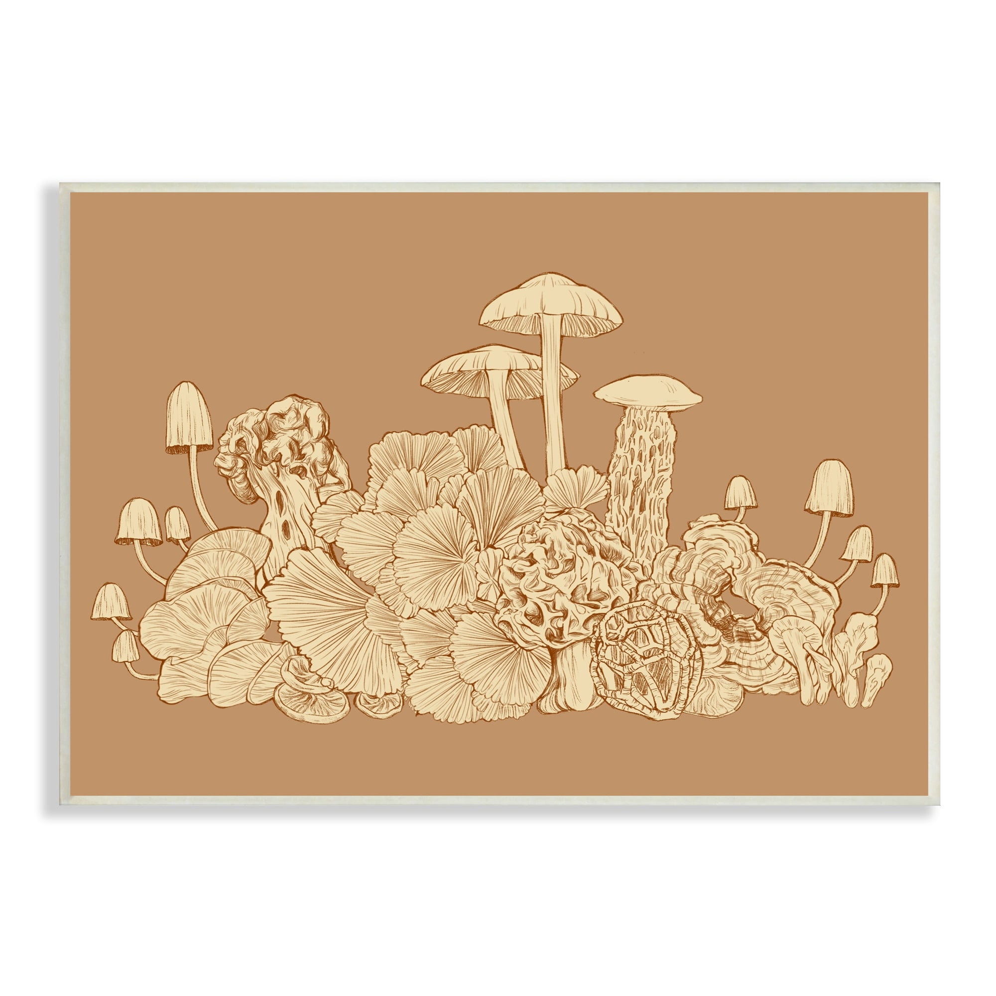 Neutral Tones Forest Mushrooms Drawing on MDF Wood Plaque