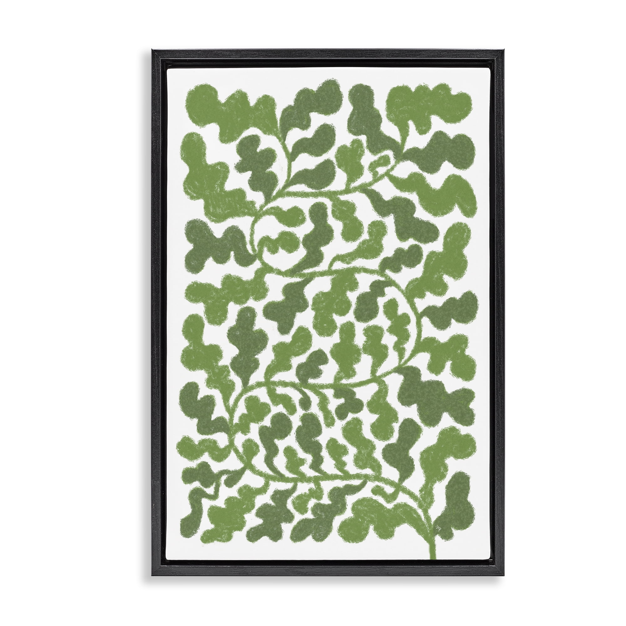 Stupell Industries Intricate Green Vine Pattern Floral & Botanical Painting Black Floater Framed Canvas Art Print Wall Art, 21 x 31
