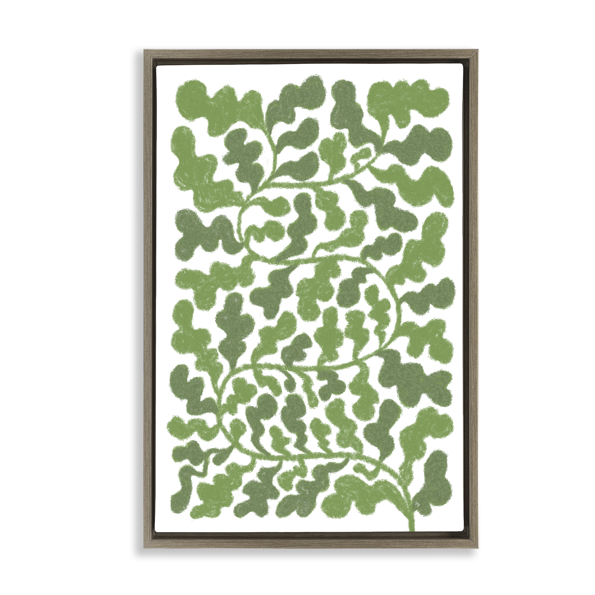 Stupell Industries Intricate Green Vine Pattern Floral & Botanical Painting Brown Floater Framed Canvas Art Print Wall Art, 17 x 25