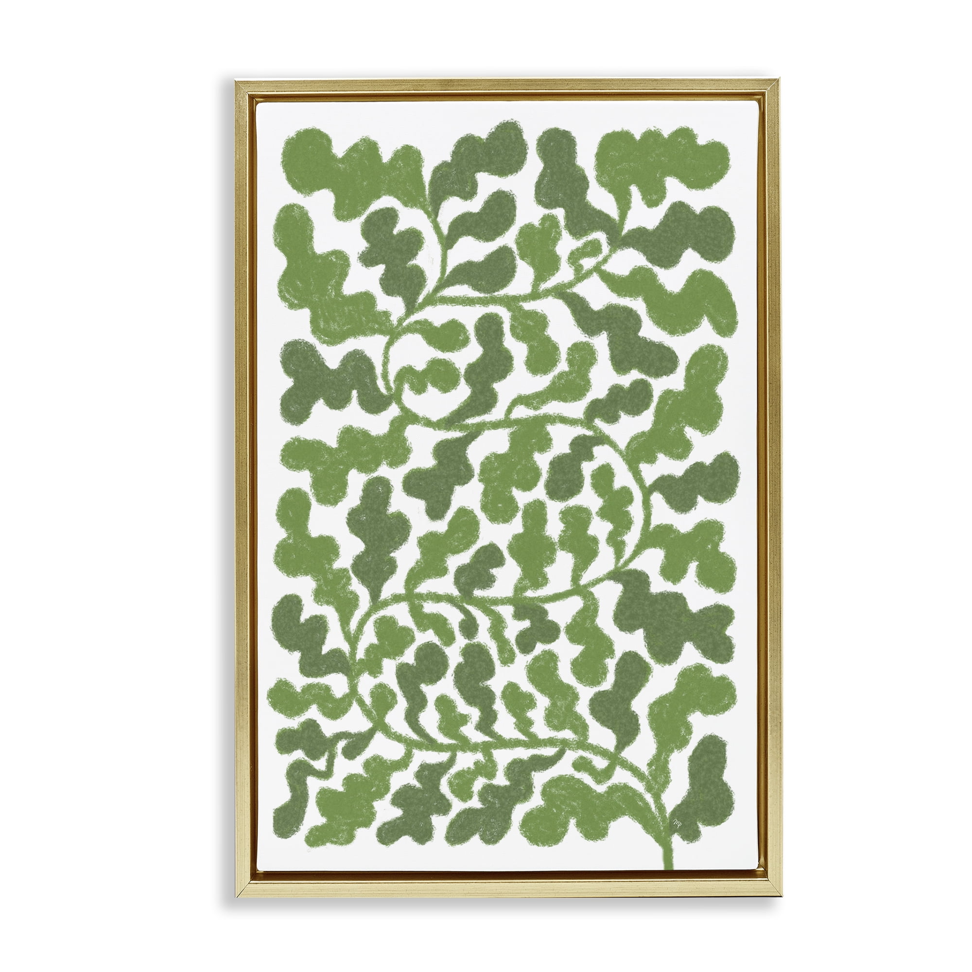 Stupell Industries Intricate Green Vine Pattern Floral & Botanical Painting Gold Floater Framed Canvas Art Print Wall Art, 17 x 25
