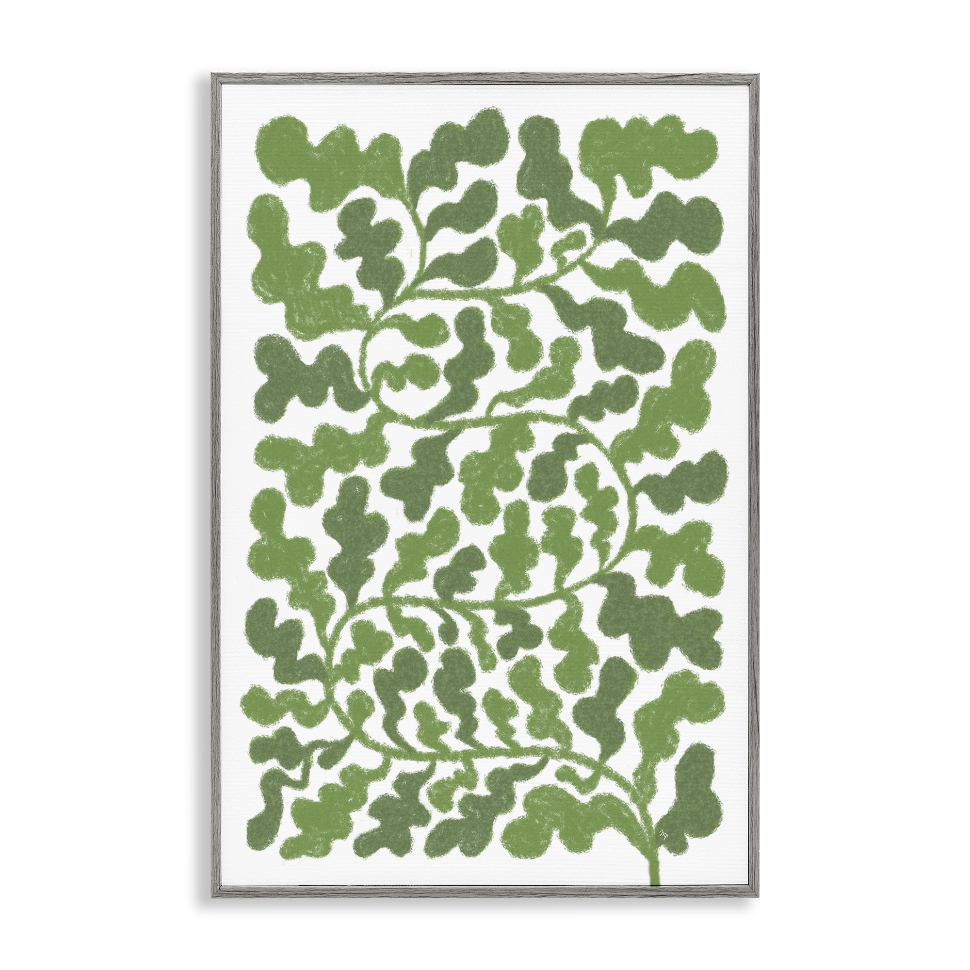 Stupell Industries Intricate Green Vine Pattern Floral & Botanical Painting Gray Framed Art Print Wall Art, 16 x 24