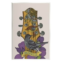 Stupell Industries Intricate Nashville Guitar Floral Patterned Bird Perched Graphic Art Unframed Art Print Wall Art, Design by Valentina Harper