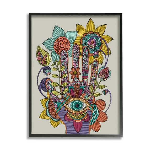 Stupell Industries Intricate Paisley Patterns Floral Hand Eye Shape Graphic Art Black Framed Art Print Wall Art, Design by Valentina Harper