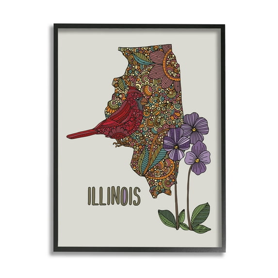Stupell Industries Intricate Paisley State Illinois Graphic Art Black Framed Art Print Wall Art, Design by Valentina Harper