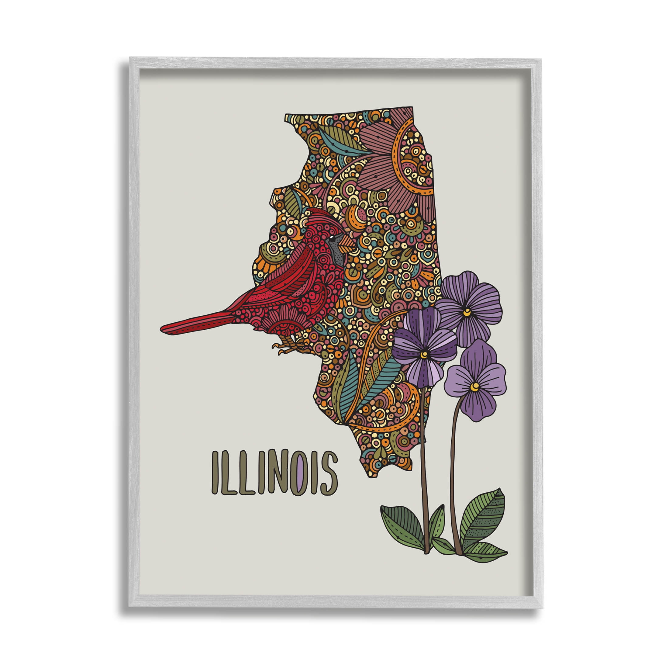 Stupell Industries Intricate Paisley State Illinois Graphic Art Gray Framed Art Print Wall Art, Design by Valentina Harper