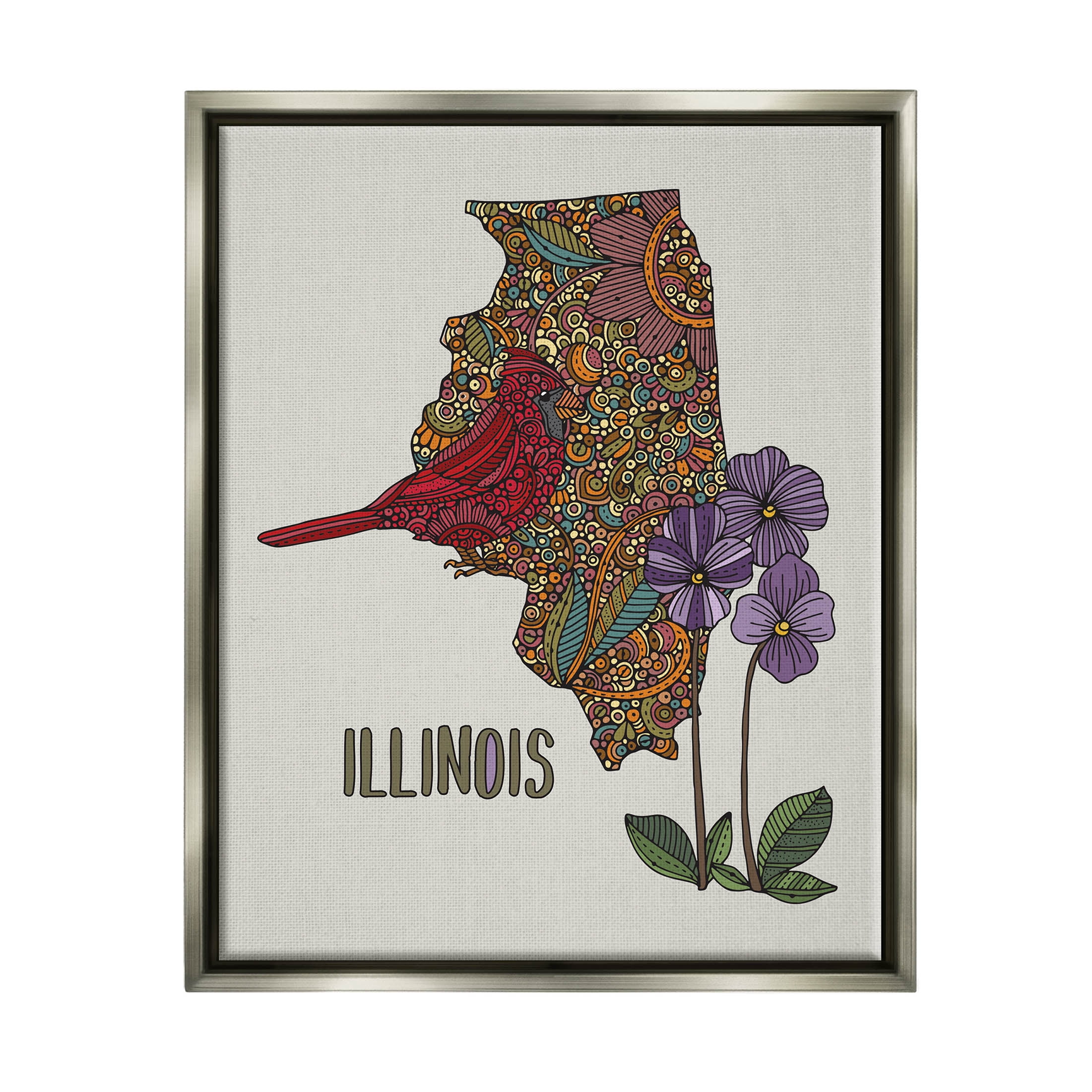 Stupell Industries Intricate Paisley State Illinois Graphic Art Luster Gray Floating Framed Canvas Print Wall Art, Design by Valentina Harper