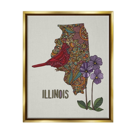 Stupell Industries Intricate Paisley State Illinois Graphic Art Metallic Gold Floating Framed Canvas Print Wall Art, Design by Valentina Harper