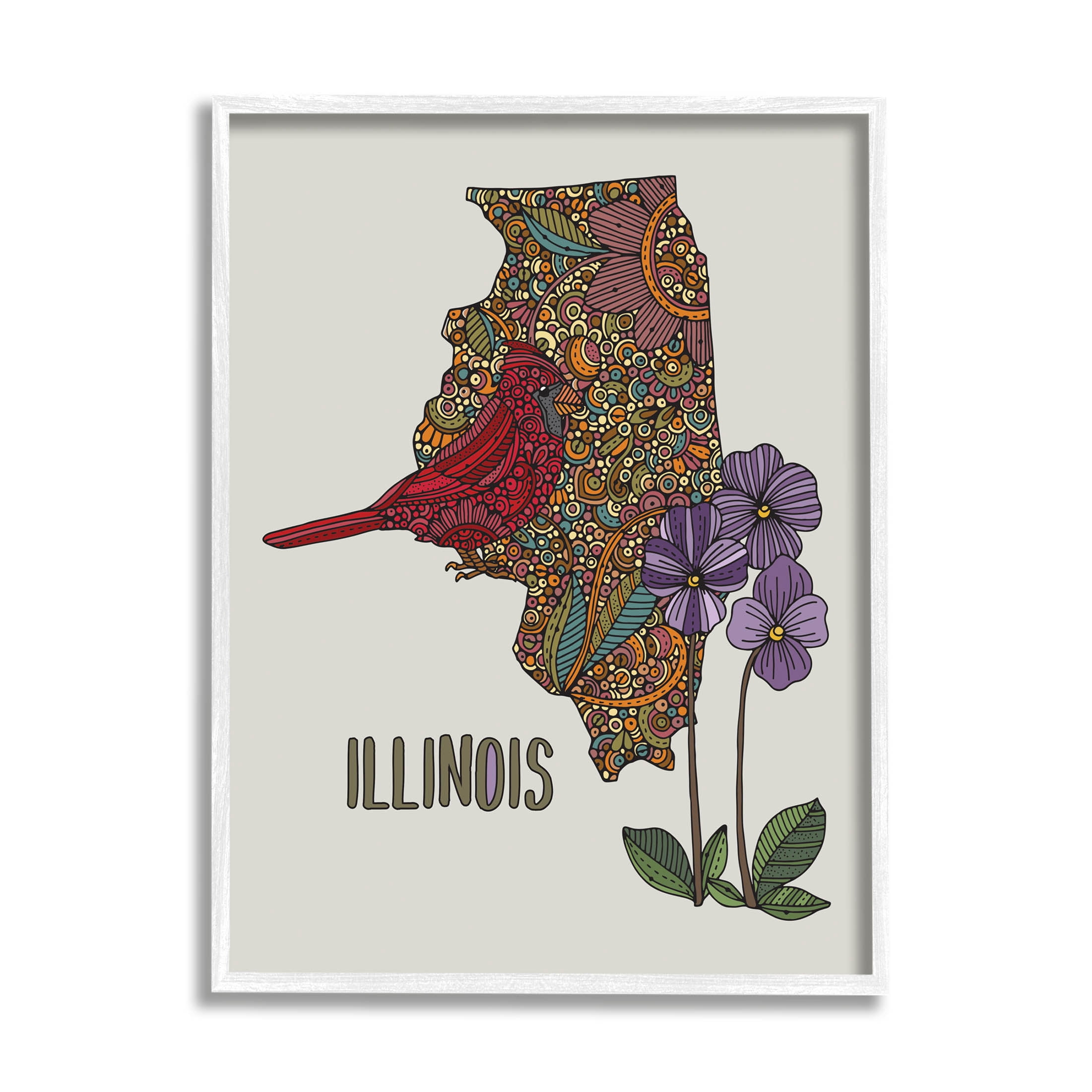 Stupell Industries Intricate Paisley State Illinois Graphic Art White Framed Art Print Wall Art, Design by Valentina Harper