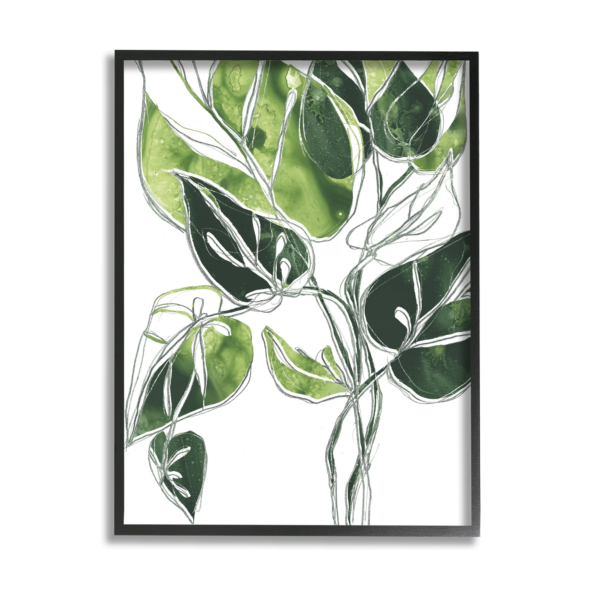 Stupell Industries Intricate Palm Vines Unique Green Leaves Botanical & Floral Painting Black Framed Art Print Wall Art, 11 x 14