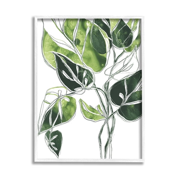 Stupell Industries Intricate Palm Vines Unique Green Leaves Graphic Art Framed Art Print Wall Art, 24x30, By June Erica Vess