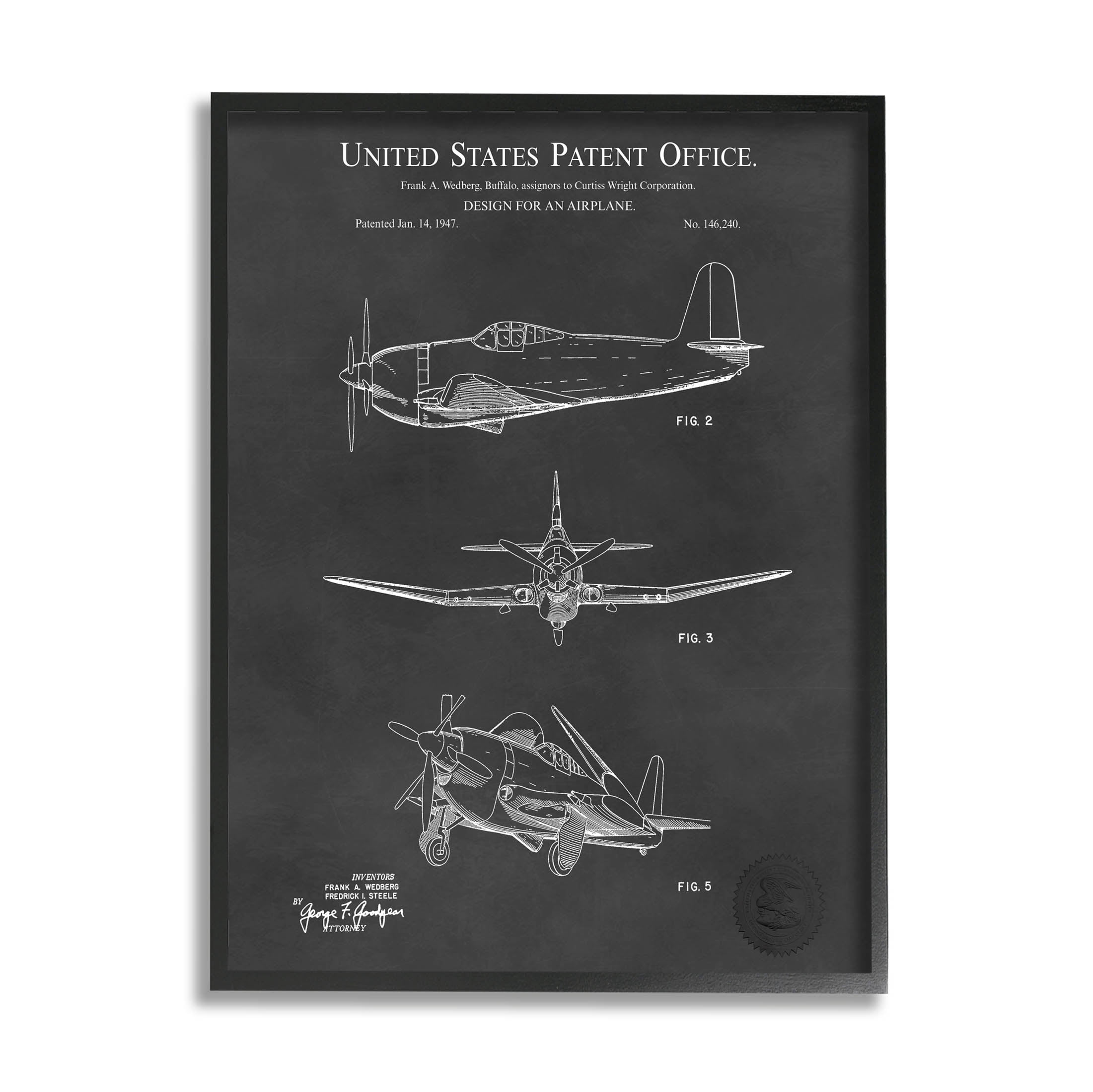 Stupell Industries Intricate Patent Blueprint Chart Graphic Art Black Framed Art Print Wall Art, Design by Karl Hronek
