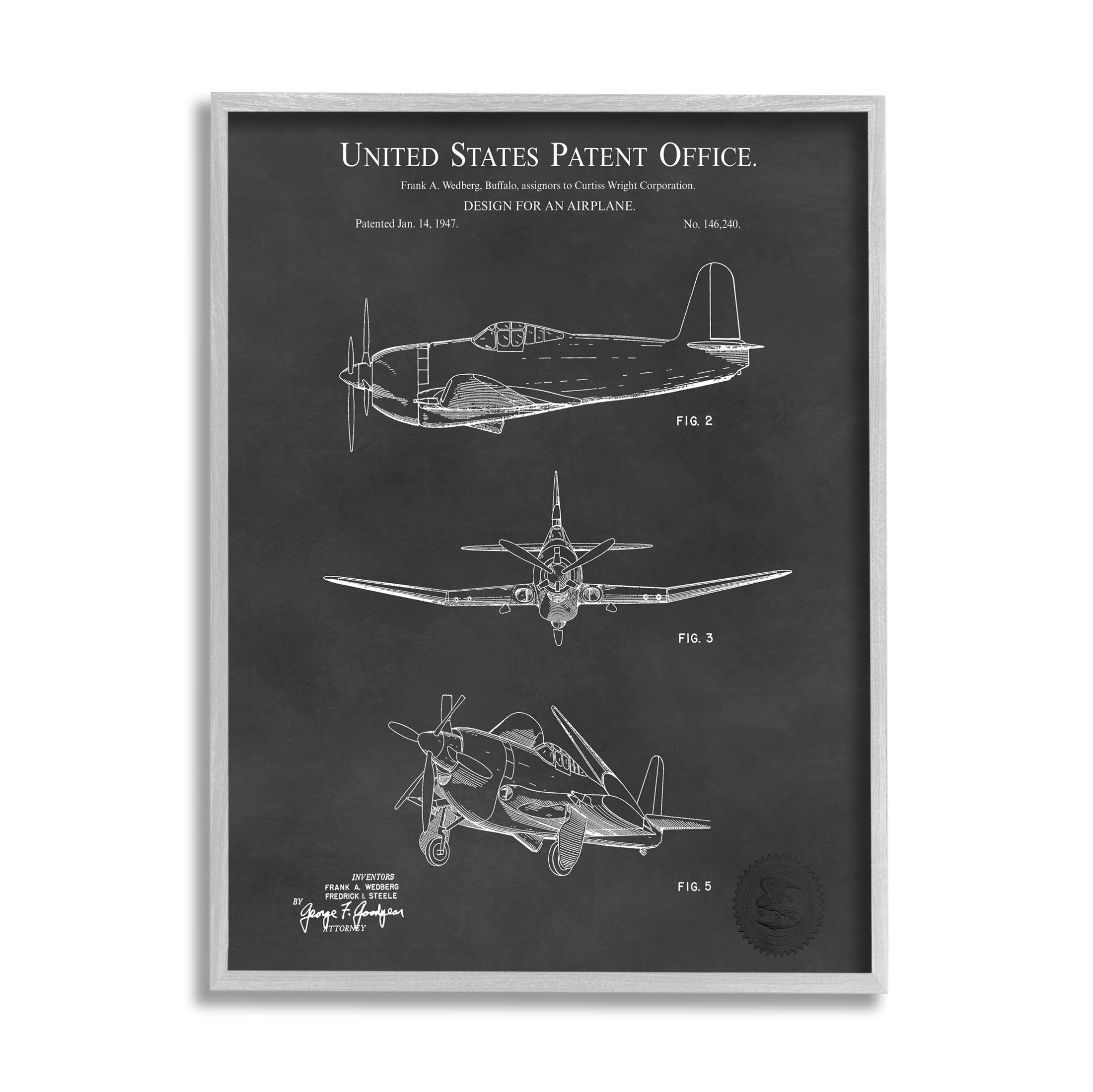 Stupell Industries Intricate Patent Blueprint Chart Graphic Art Gray Framed Art Print Wall Art, Design by Karl Hronek