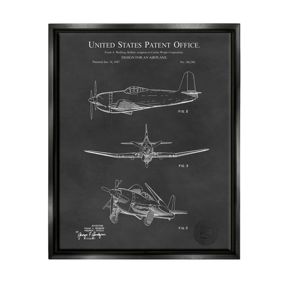 Stupell Industries Intricate Patent Blueprint Chart Graphic Art Jet Black Floating Framed Canvas Print Wall Art, Design by Karl Hronek