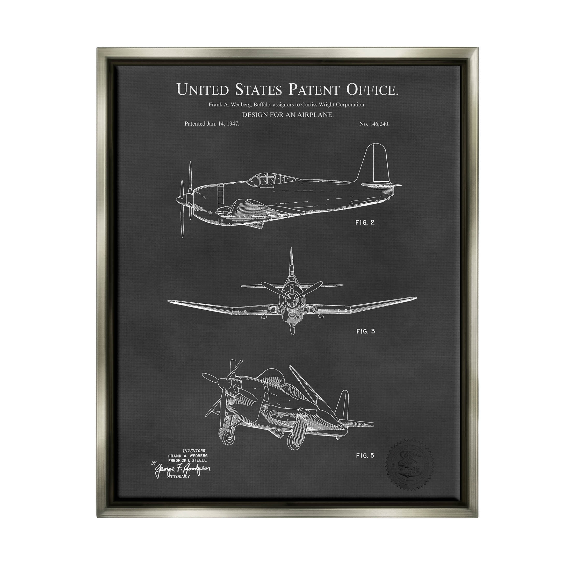 Stupell Industries Intricate Patent Blueprint Chart Graphic Art Luster Gray Floating Framed Canvas Print Wall Art, Design by Karl Hronek