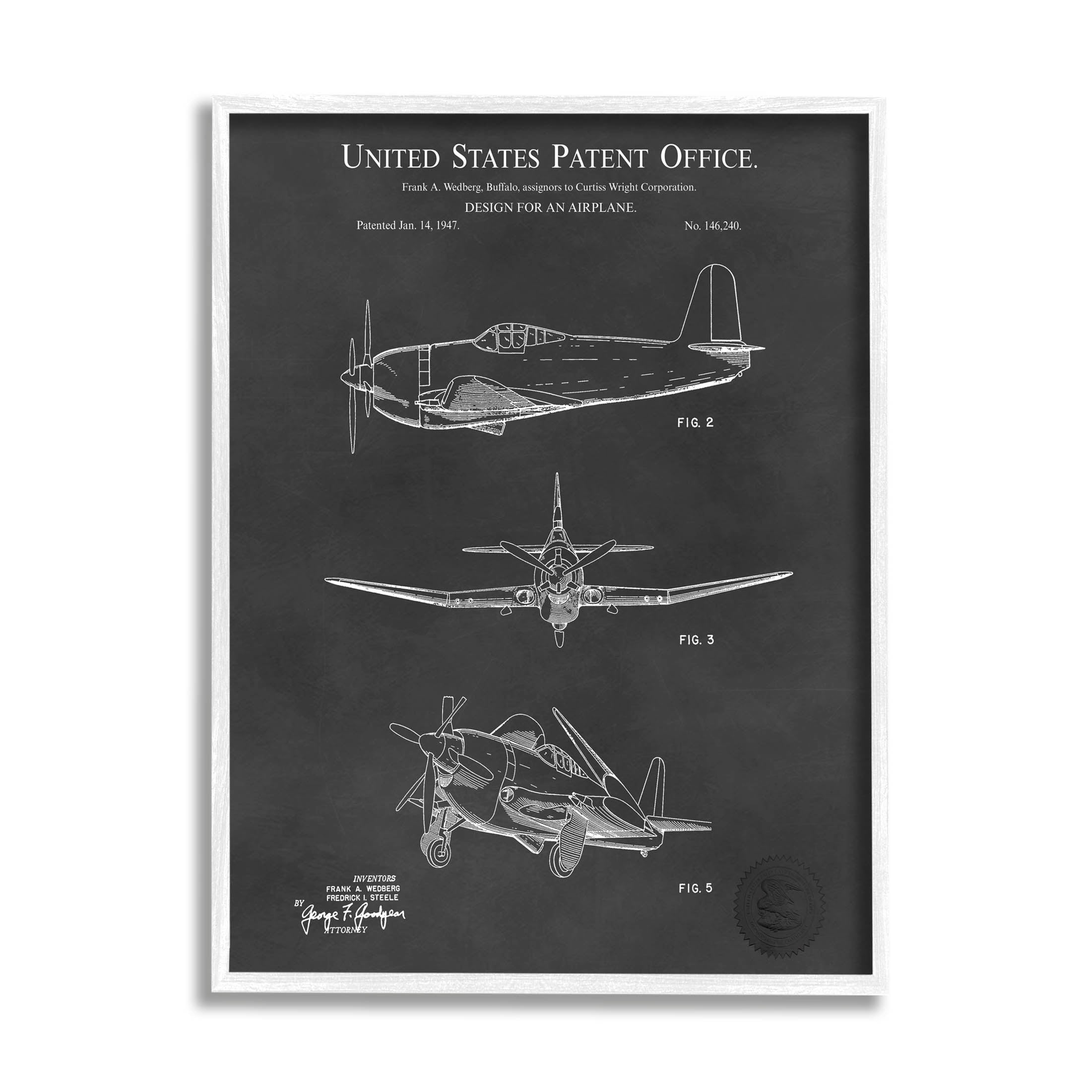 Stupell Industries Intricate Patent Blueprint Chart Graphic Art White Framed Art Print Wall Art, Design by Karl Hronek