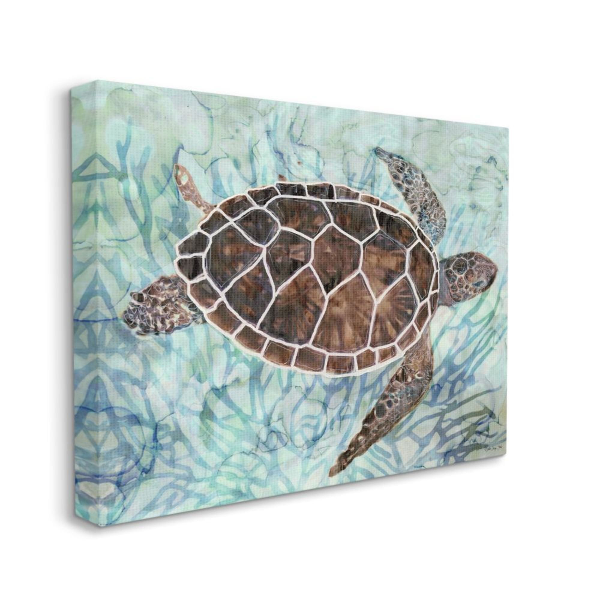 Stupell Industries Intricate Sea Tortoise Abstract Blue Coral Design by Stellar Design Studio, 16" x 20"