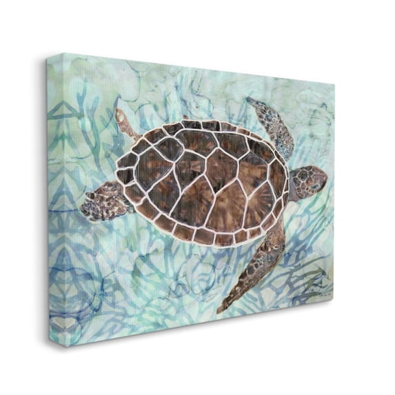 Stupell Industries Intricate Sea Tortoise Abstract Blue Coral Design by Stellar Design Studio, 36" x 48"