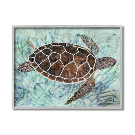 Stupell Industries Intricate Sea Tortoise Abstract Blue Coral Design by Stellar Design Studio
