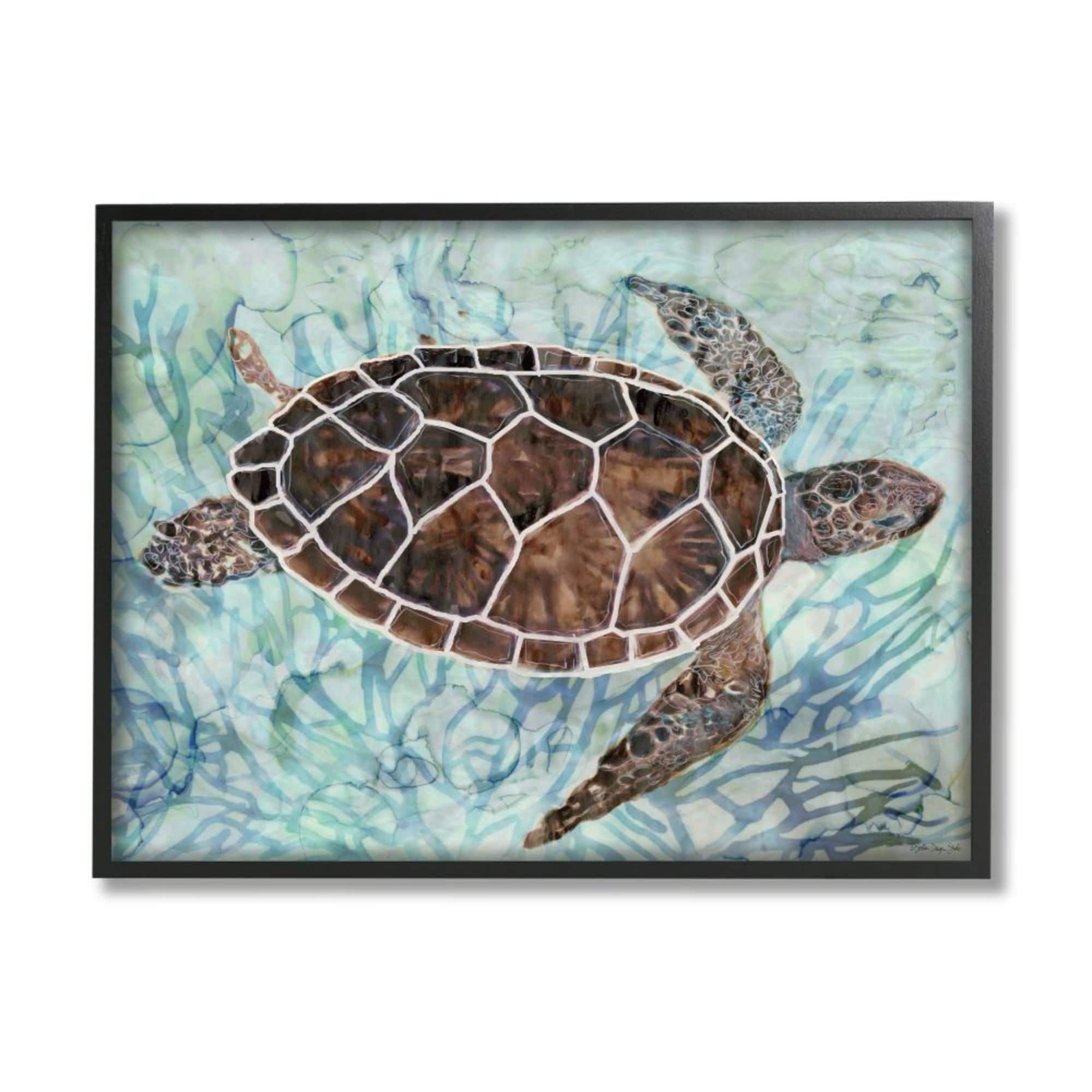 Stupell Industries Intricate Sea Tortoise Abstract Blue Coral Design by Stellar Design Studio