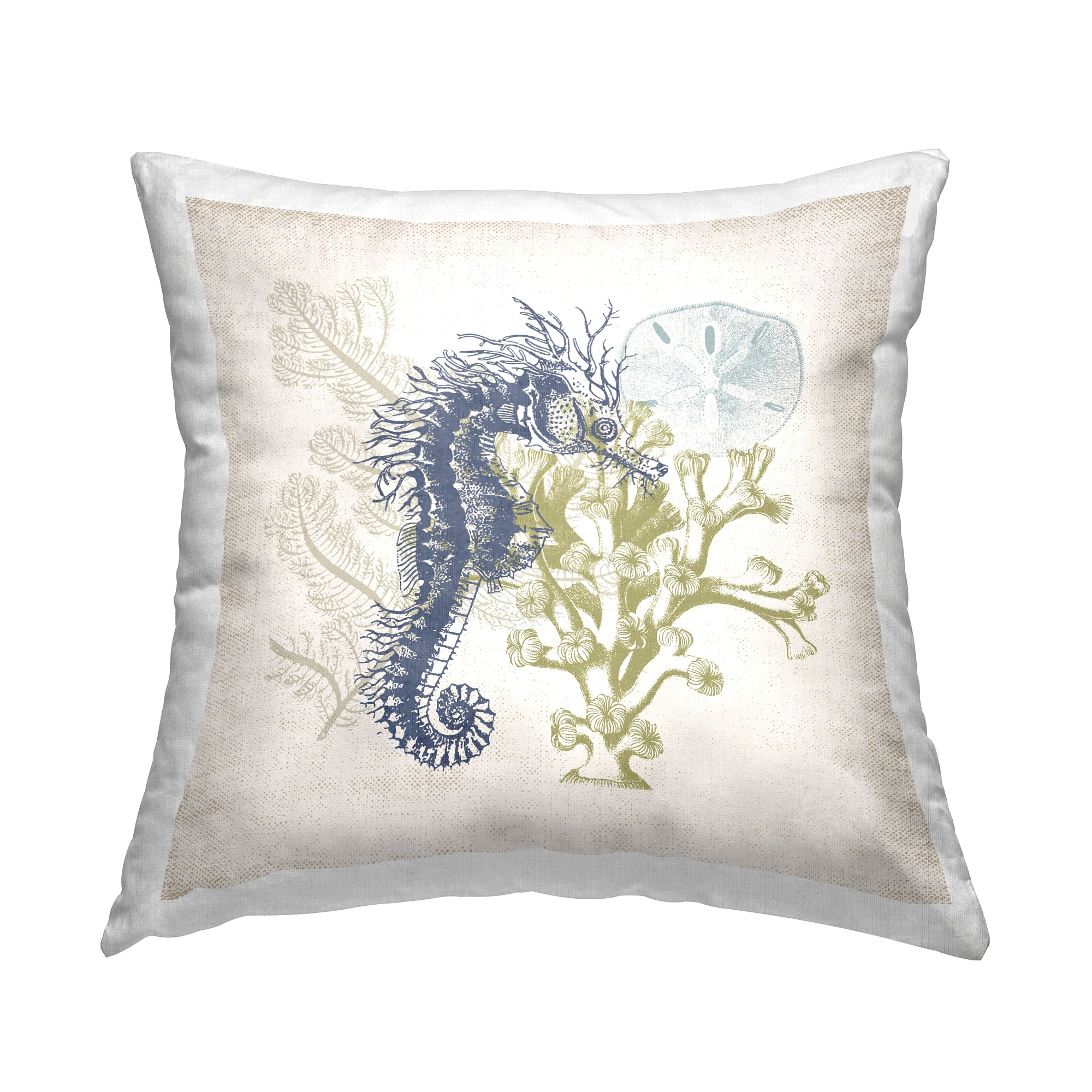 18" Square Blue and Beige Cotton Coastal Throw Pillow