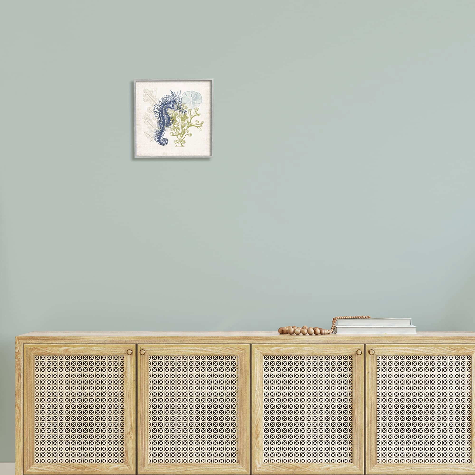 Stupell Industries Intricate Seahorse Overlay Sand Dollar Coral Botanicals Graphic Art Gray Framed Art Print Wall Art, Design by Victoria Barnes