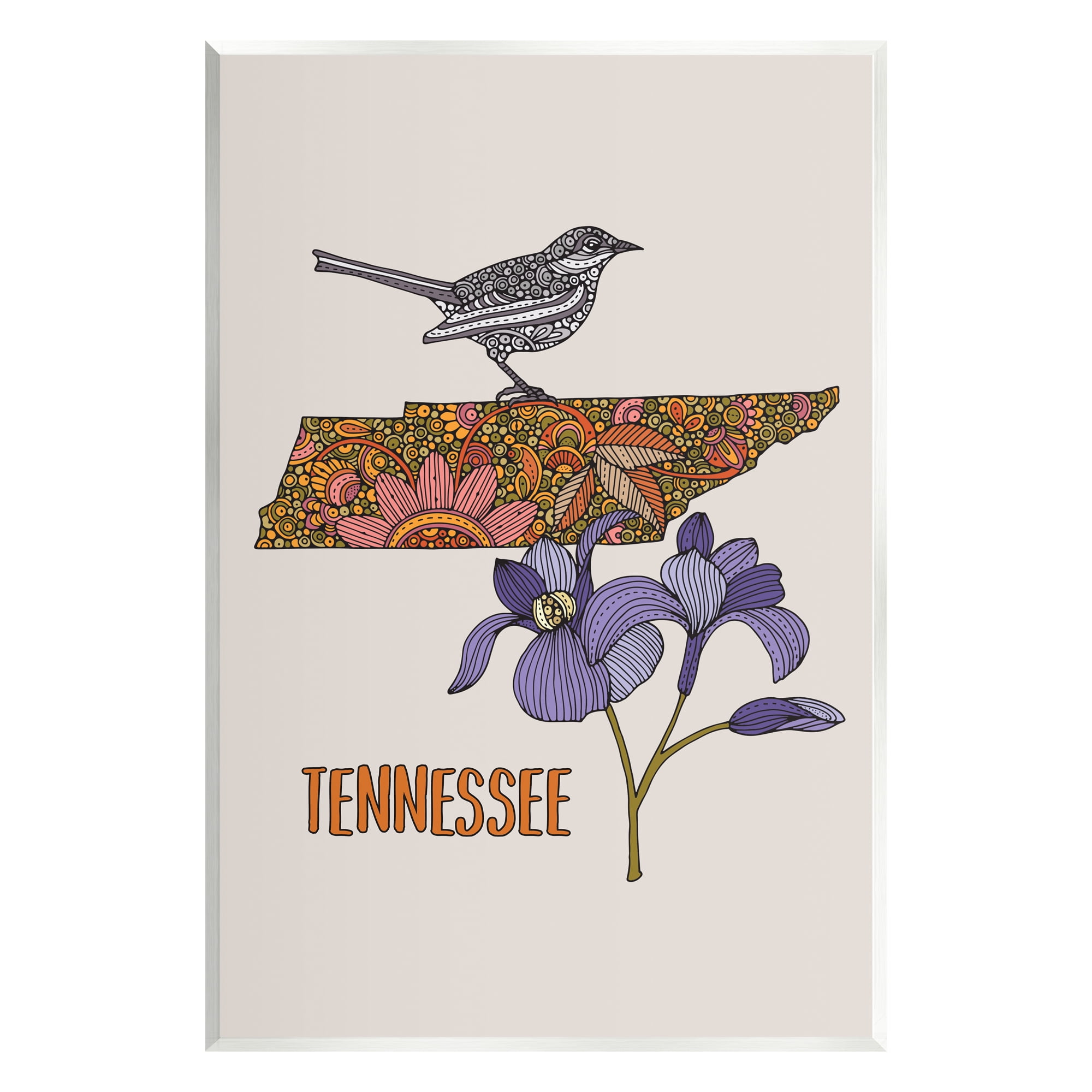 Stupell Industries Intricate Tennessee State Iris Floral Pattern Bird Graphic Art Unframed Art Print Wall Art, Design by Valentina Harper